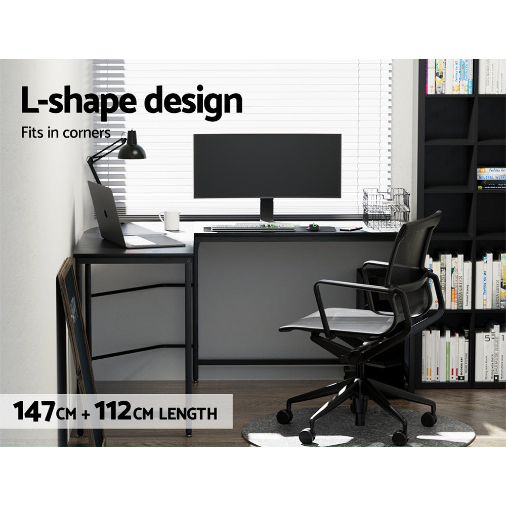 Marlook Computer Desk L-Shape CPU Stand Black 147CM