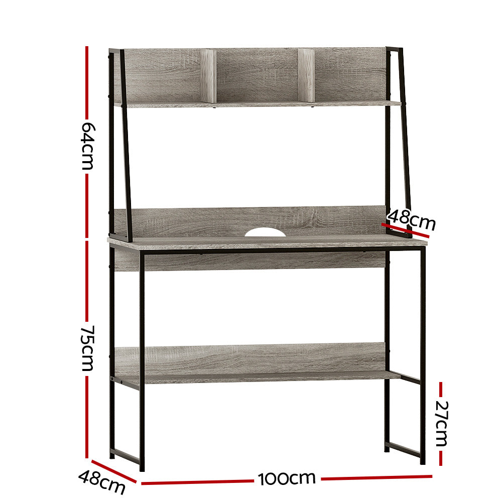 Marlook Computer Desk Bookshelf Storage Grey 100CM