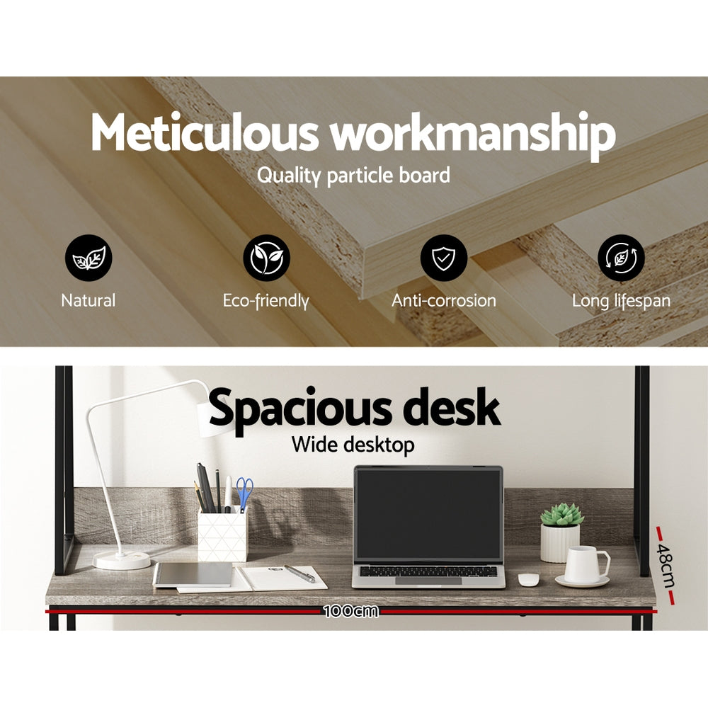 Marlook Computer Desk Bookshelf Storage Grey 100CM