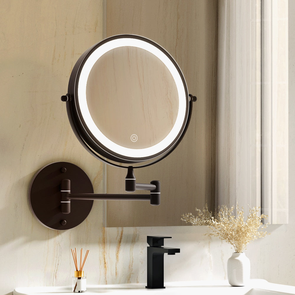 Marlook Extendable Makeup Mirror 10X Magnifying Double-Sided Bathroom Brown