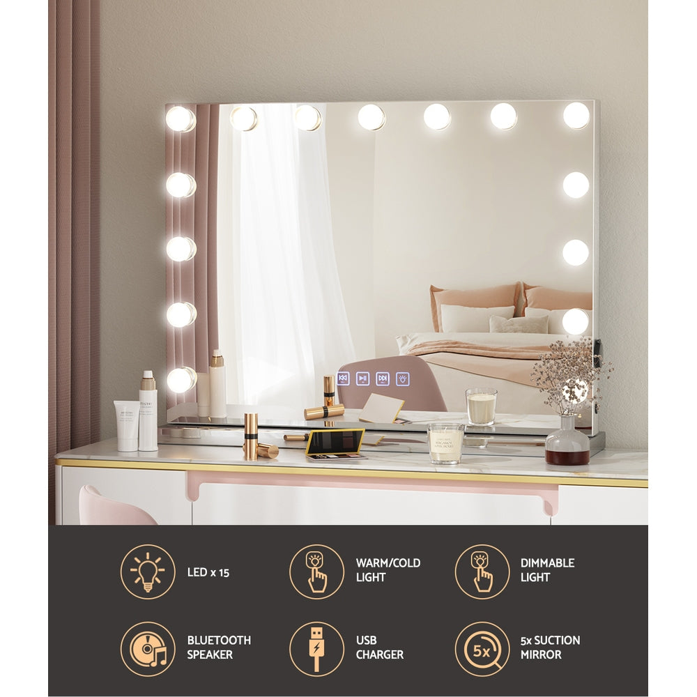 Marlook Bluetooth Makeup Mirror 58x46cm Hollywood Vanity with LED Light Wall