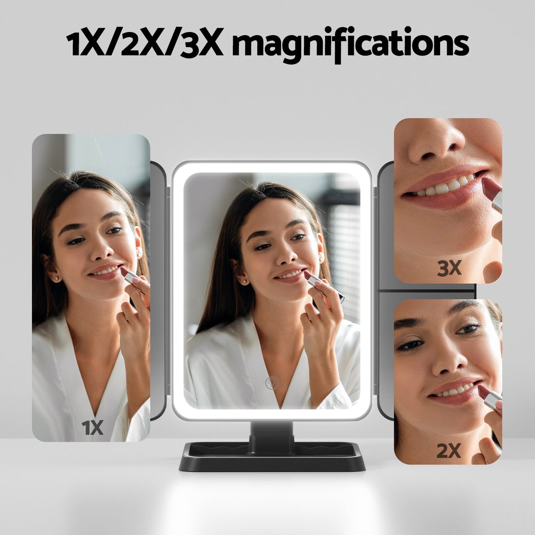 Marlook LED Makeup Mirror Tri-fold Lighted Vanity Mirrors 1X2X3X Magnifications