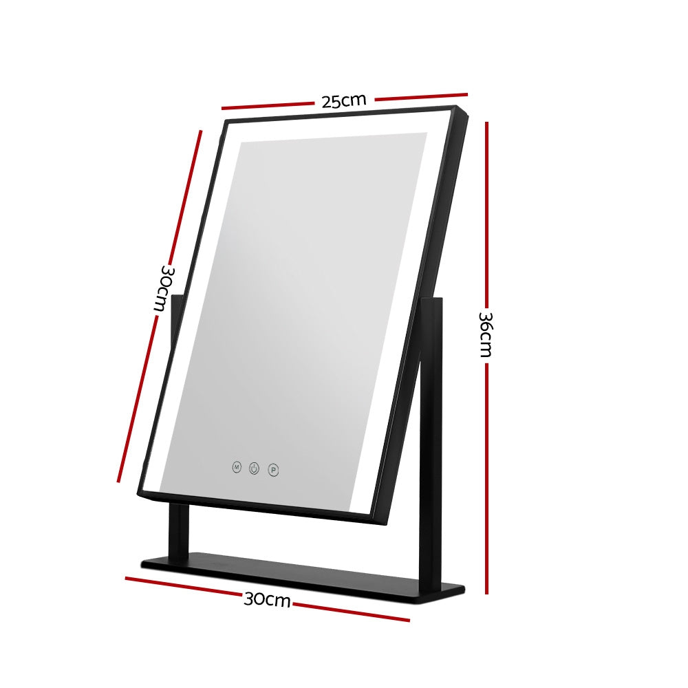Marlook Makeup Mirror 25x30cm Hollywood Vanity with LED Light Rotation Black