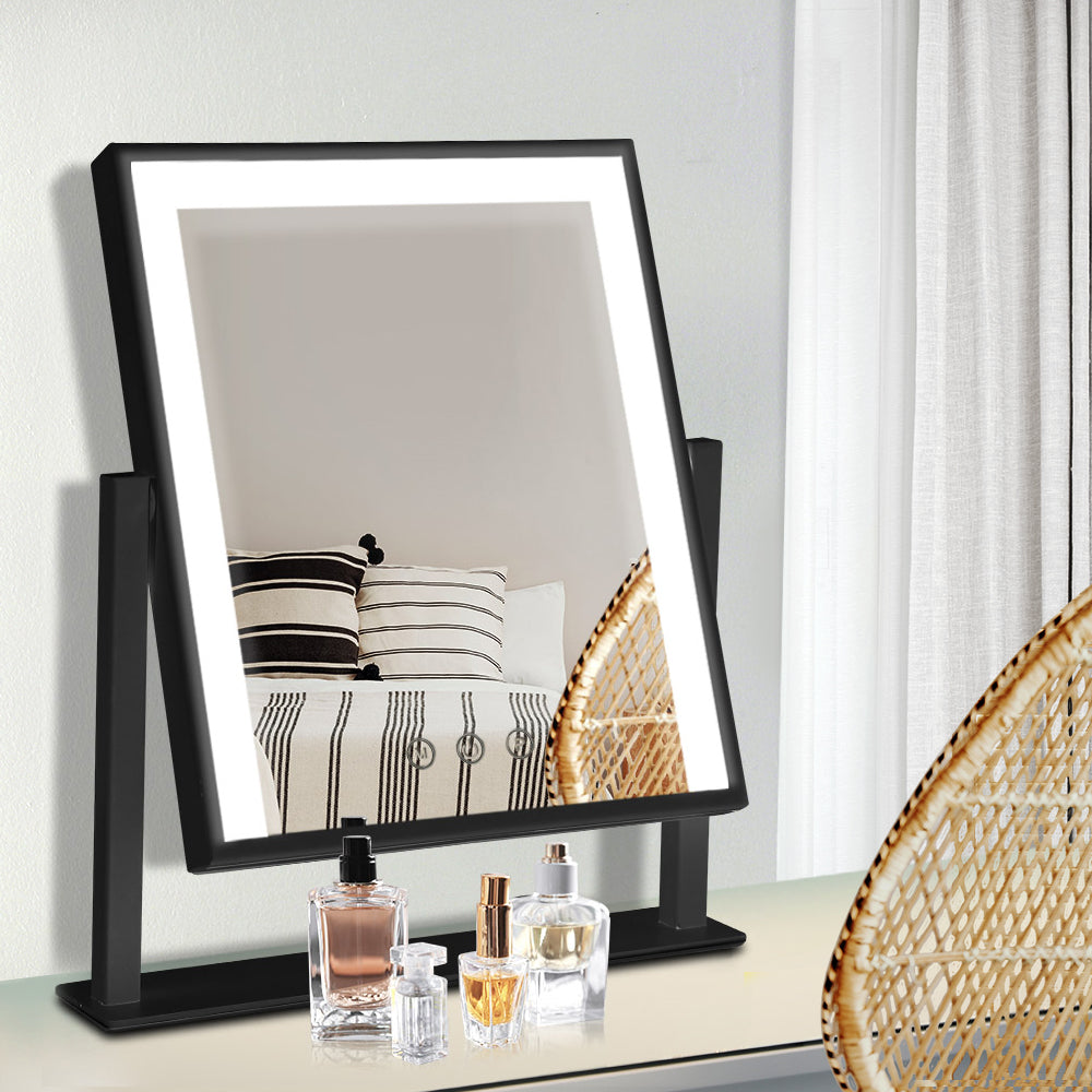 Marlook Makeup Mirror 25x30cm Hollywood Vanity with LED Light Rotation Black
