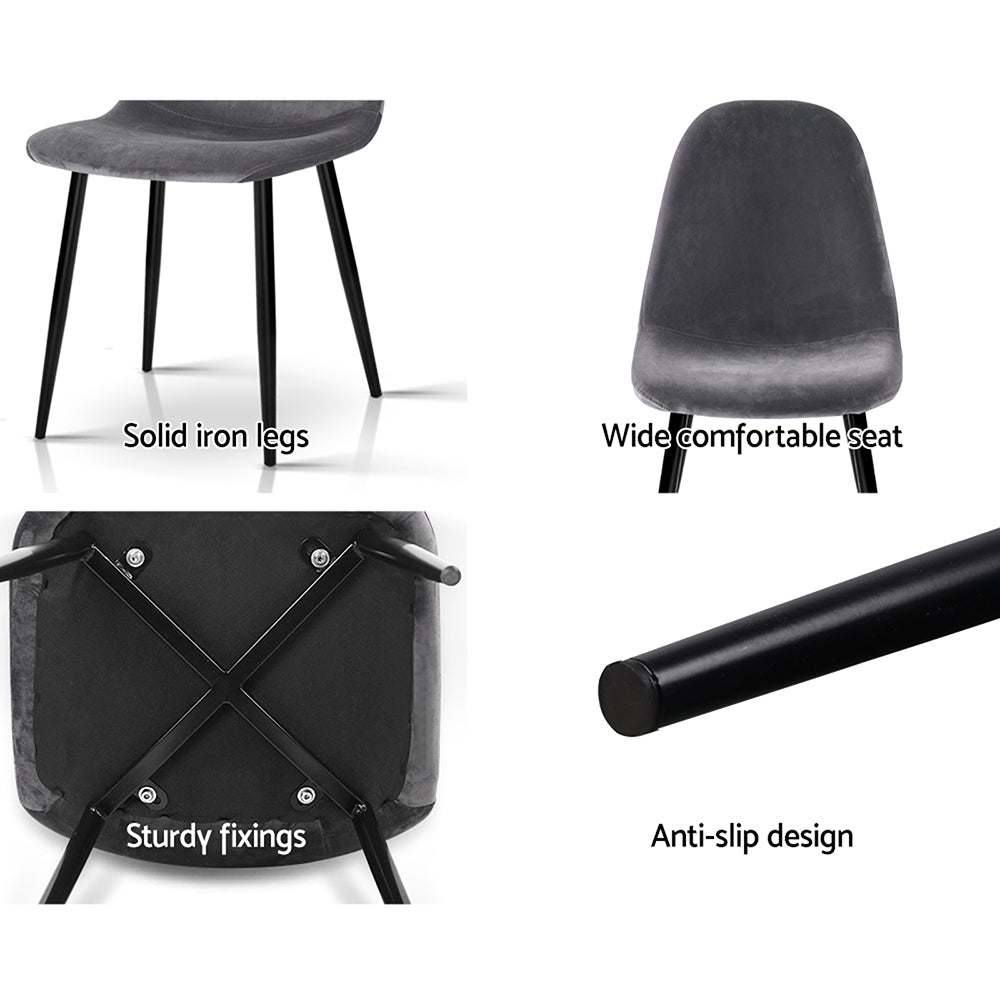 Marlook Dining Chairs Set of 4 Velvet Curved Slope Grey