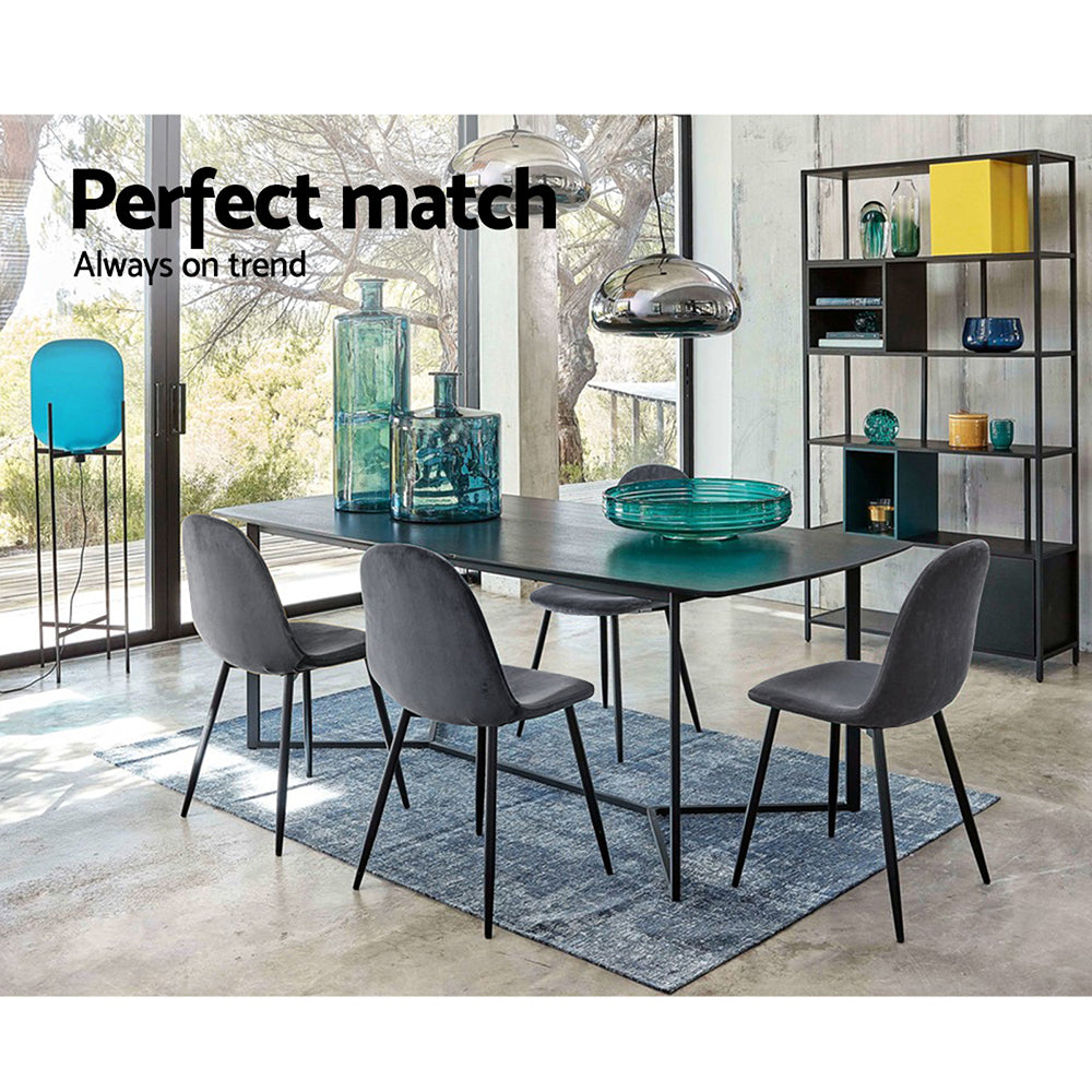 Marlook Dining Chairs Set of 4 Velvet Curved Slope Grey