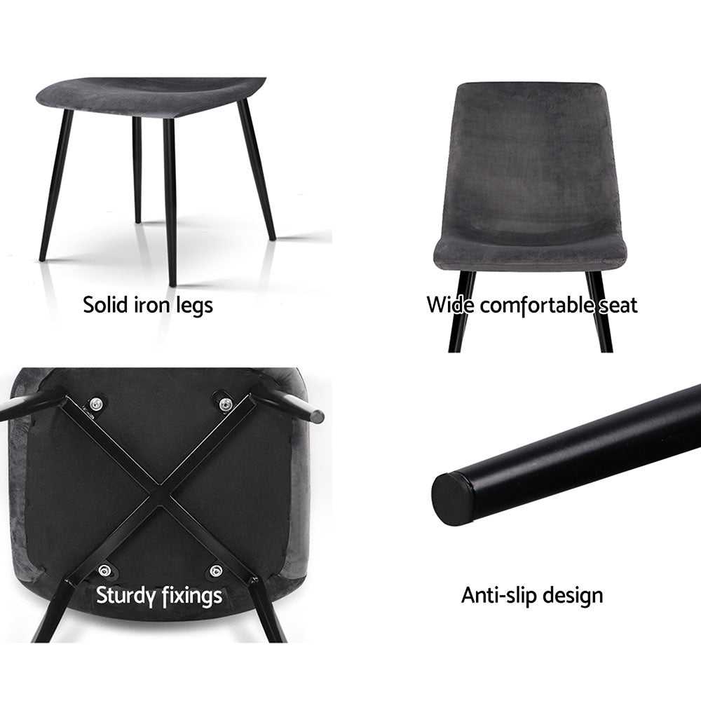 Marlook Dining Chairs Set of 4 Velvet Horizontal Slope Grey
