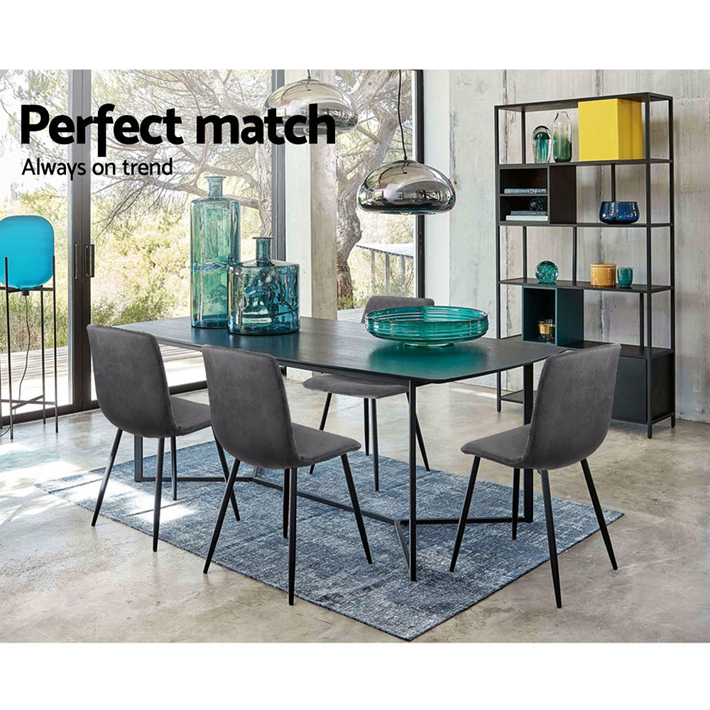 Marlook Dining Chairs Set of 4 Velvet Horizontal Slope Grey