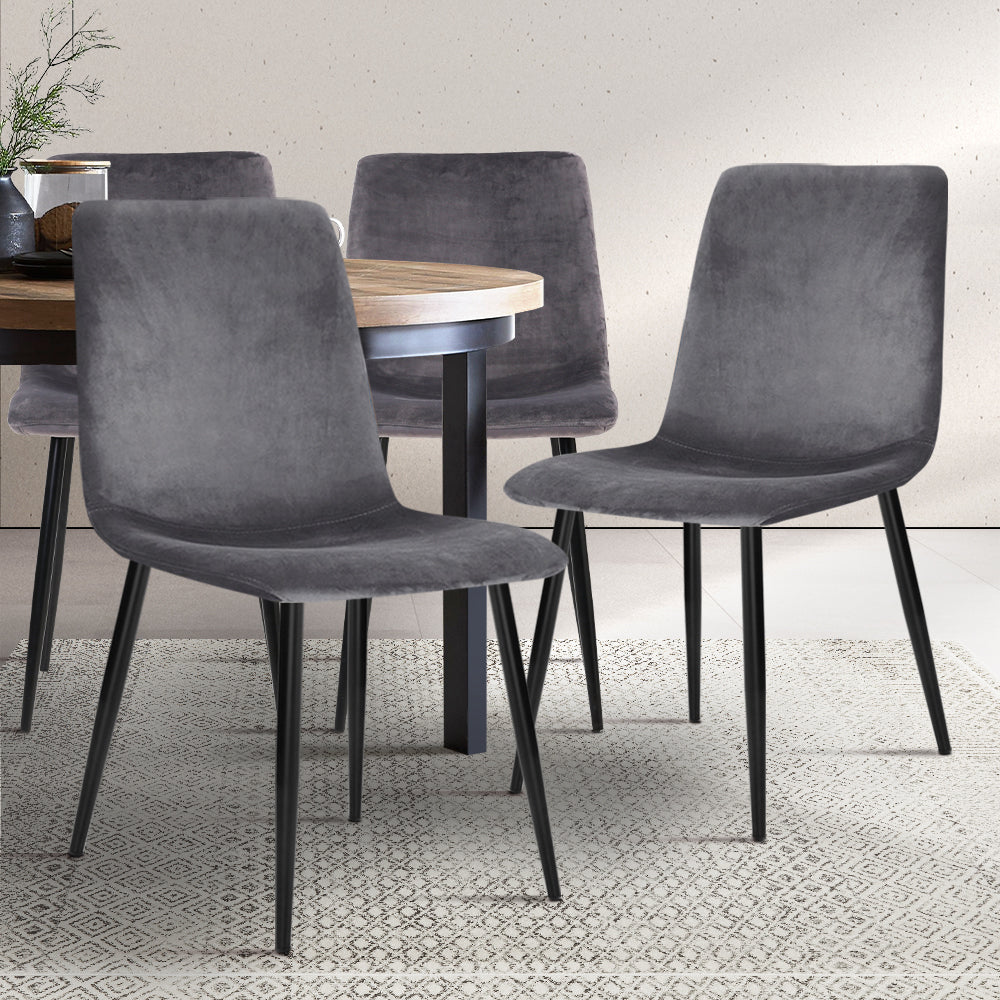 Marlook Dining Chairs Set of 4 Velvet Horizontal Slope Grey