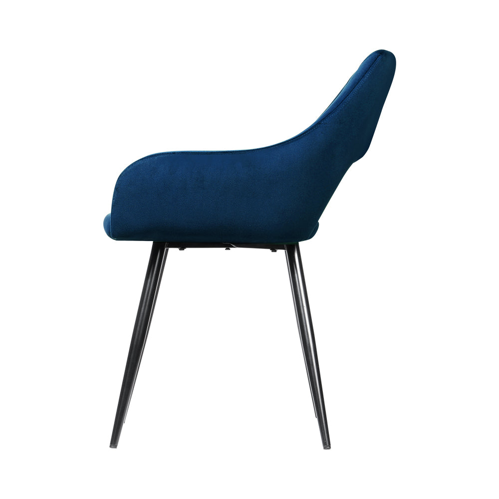 Marlook Dining Chairs Set of 2 Velvet Hollow Armchair Blue