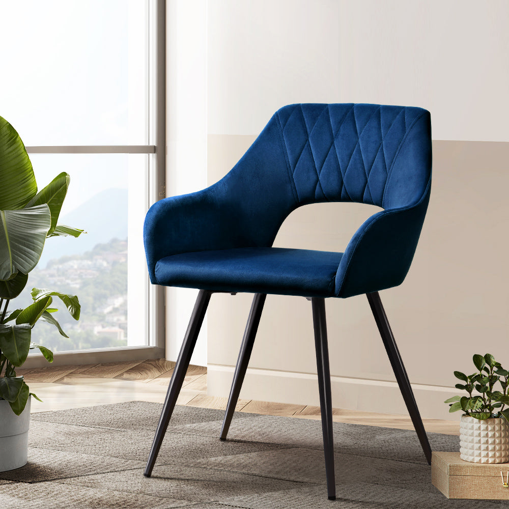Marlook Dining Chairs Set of 2 Velvet Hollow Armchair Blue