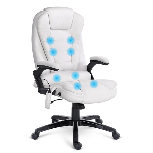 Marlook 8 Point Massage Office Chair Heated Seat Recliner PU White