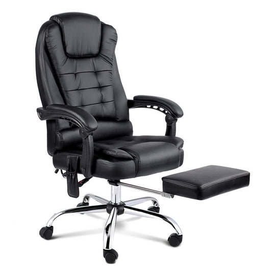 Marlook 8 Point Massage Office Chair PU Leather Footrest Black