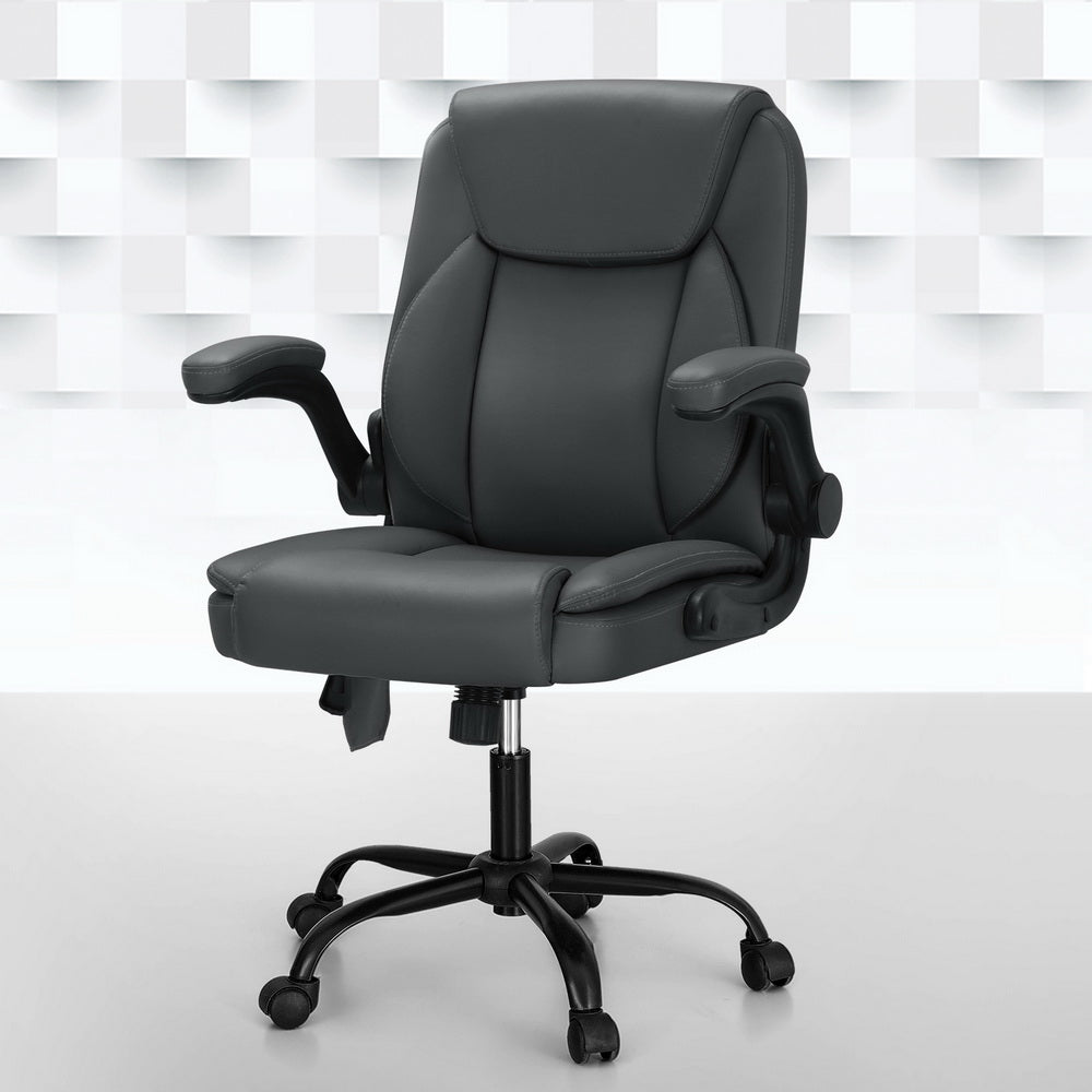 Marlook 2 Point Massage Office Chair Leather Mid Back Grey