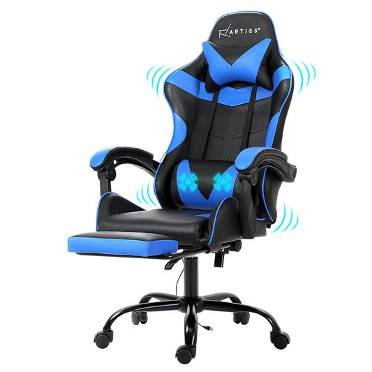 Marlook 2 Point Massage Gaming Office Chair Footrest Blue