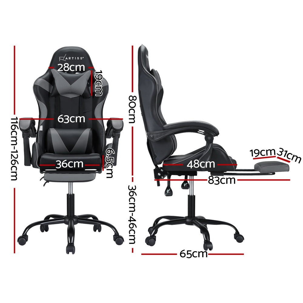 Marlook 2 Point Massage Gaming Office Chair Footrest Grey