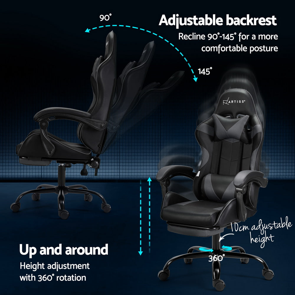 Marlook 2 Point Massage Gaming Office Chair Footrest Grey