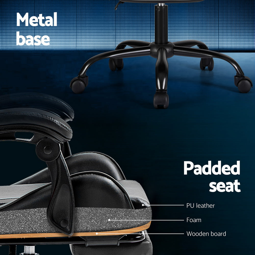 Marlook 2 Point Massage Gaming Office Chair Footrest Grey