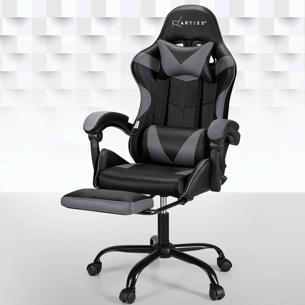 Marlook 2 Point Massage Gaming Office Chair Footrest Grey
