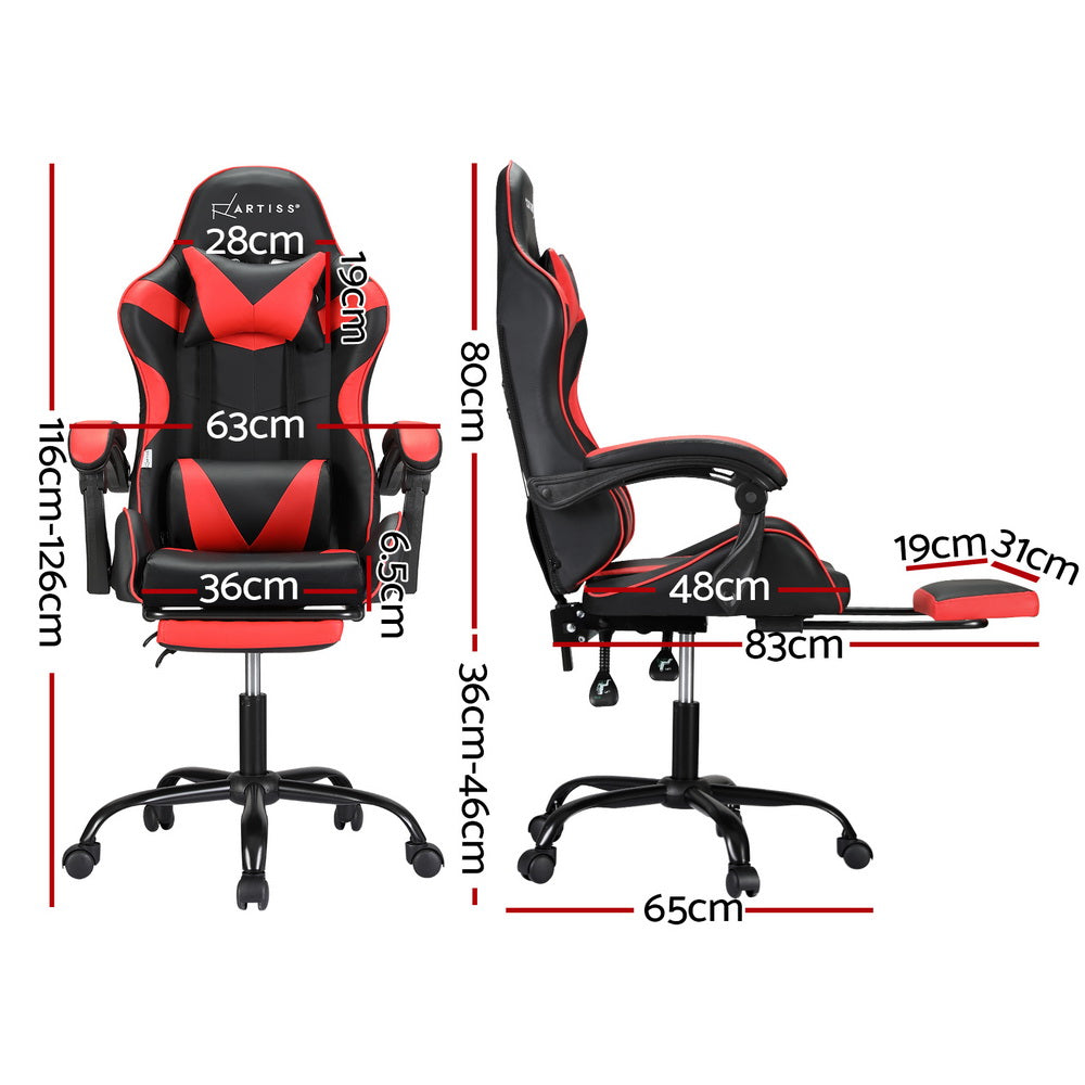 Marlook 2 Point Massage Gaming Office Chair Footrest Red