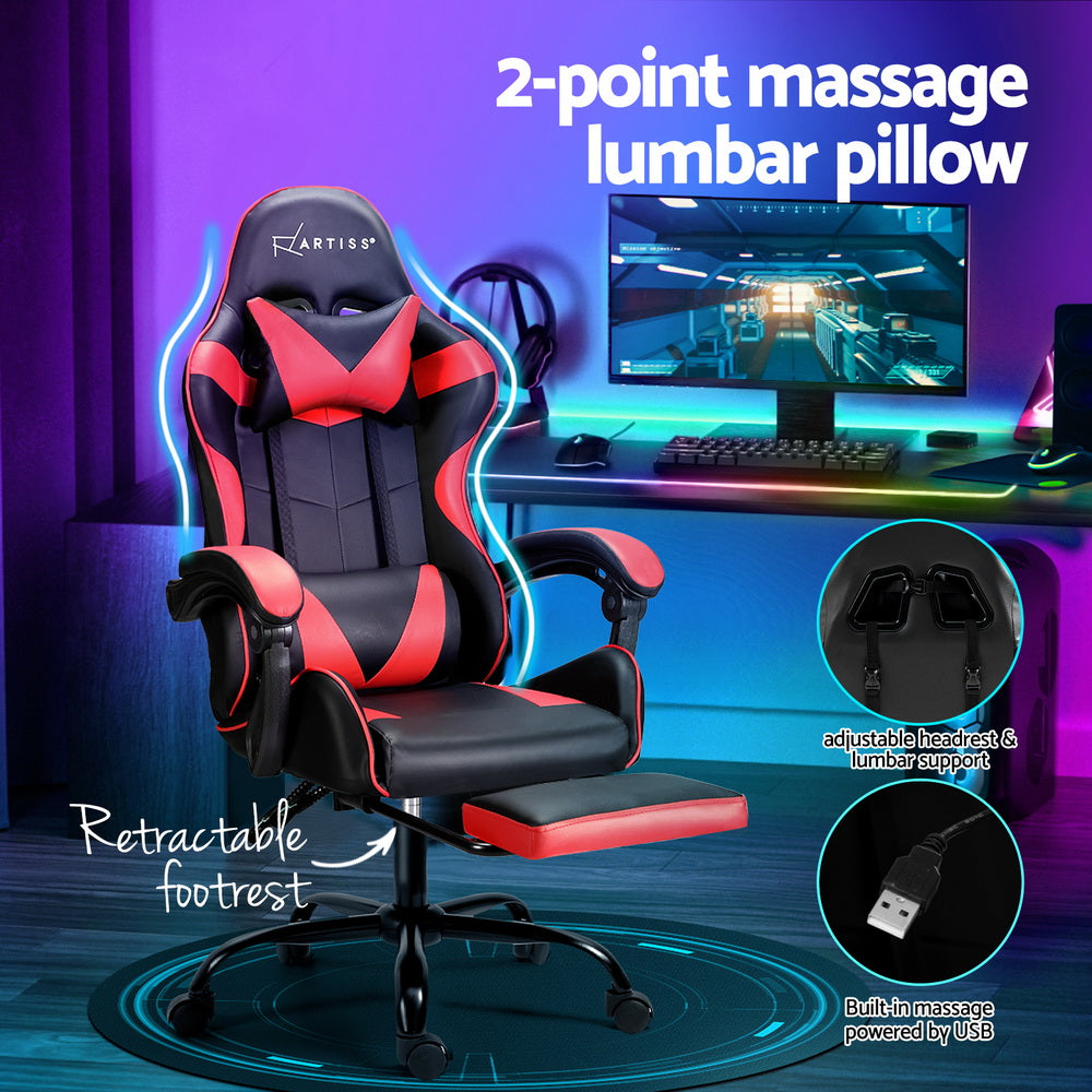 Marlook 2 Point Massage Gaming Office Chair Footrest Red