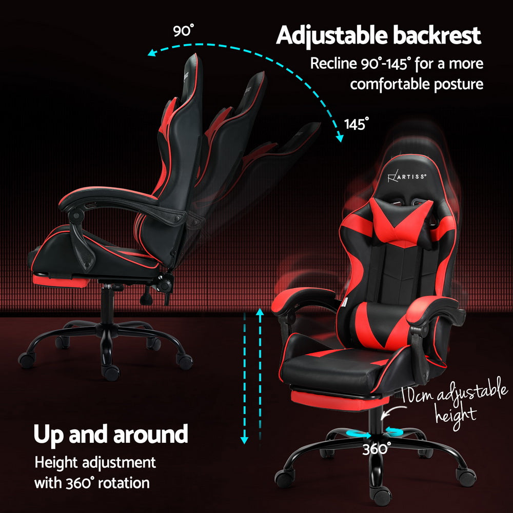 Marlook 2 Point Massage Gaming Office Chair Footrest Red