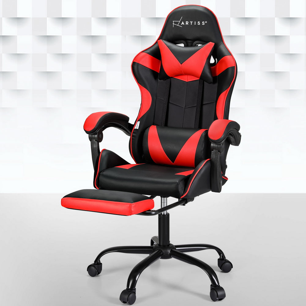 Marlook 2 Point Massage Gaming Office Chair Footrest Red