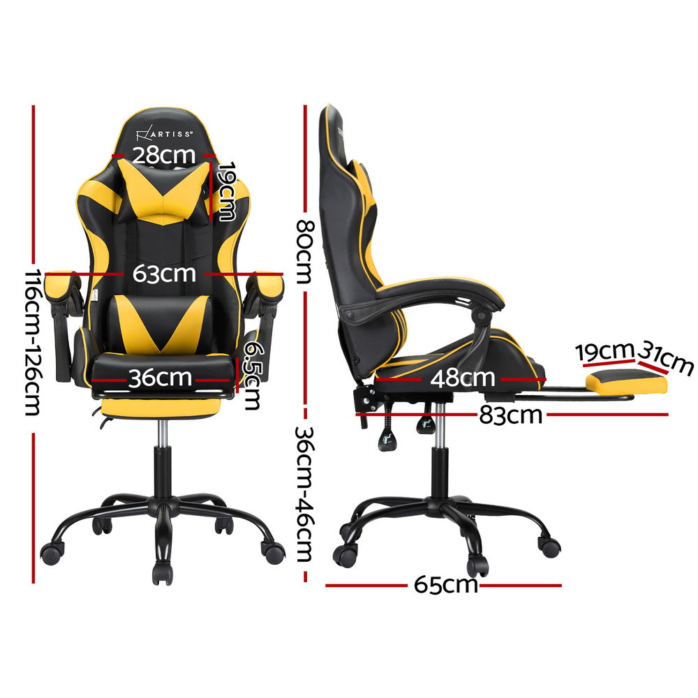 Marlook 2 Point Massage Gaming Office Chair Footrest Yellow