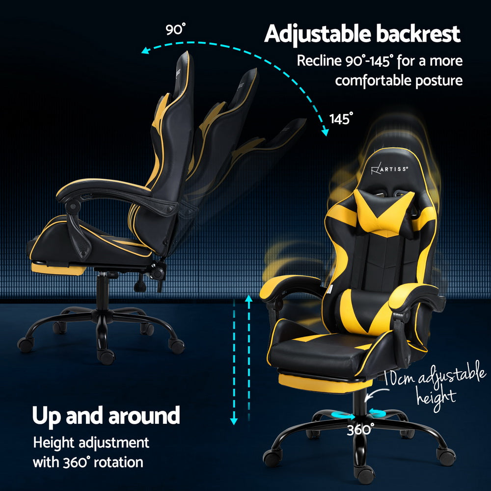 Marlook 2 Point Massage Gaming Office Chair Footrest Yellow