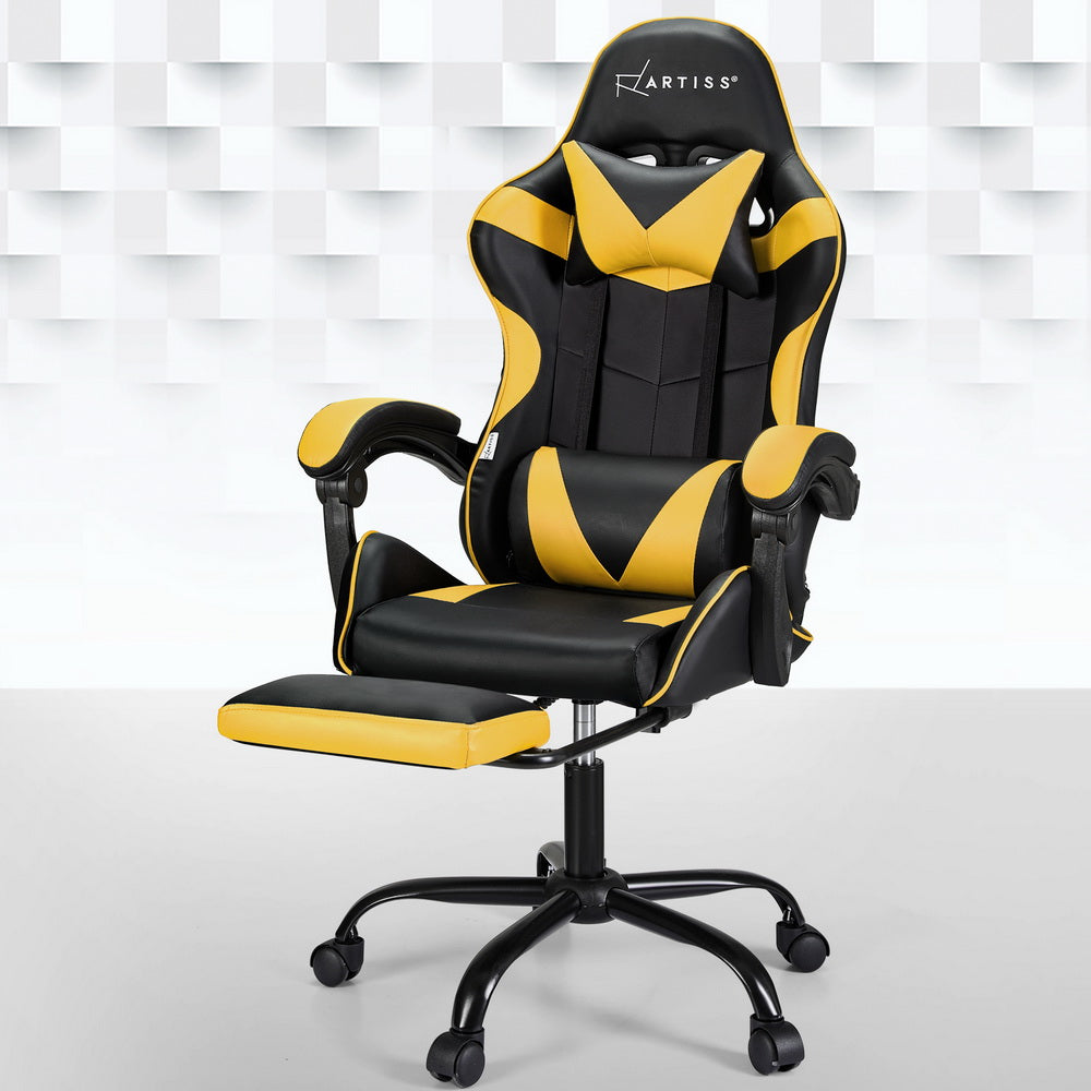 Marlook 2 Point Massage Gaming Office Chair Footrest Yellow