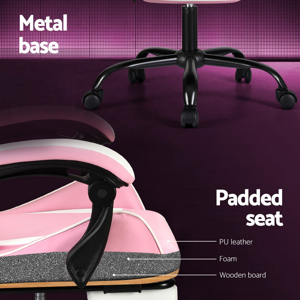 Marlook 2 Point Massage Gaming Office Chair Footrest Pink