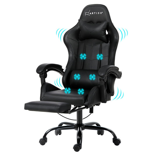 Marlook 6 Point Massage Gaming Office Chair Footrest Black