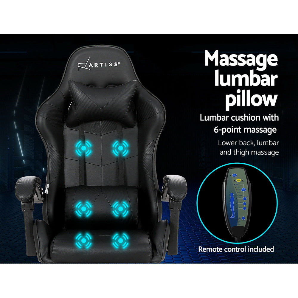 Marlook 6 Point Massage Gaming Office Chair Footrest Black