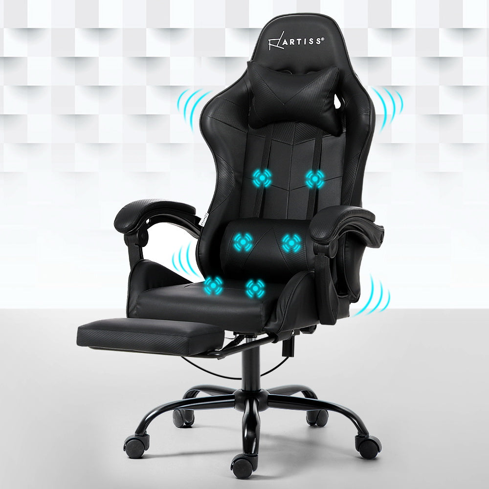 Marlook 6 Point Massage Gaming Office Chair Footrest Black