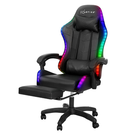 Marlook 6 Point Massage Gaming Office Chair 7 LED Footrest Black