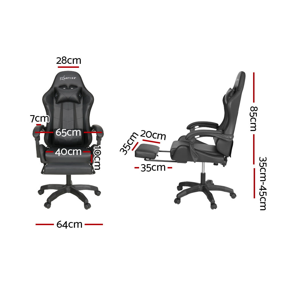 Marlook 6 Point Massage Gaming Office Chair 7 LED Footrest Black