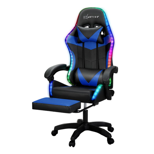 Marlook 6 Point Massage Gaming Office Chair 7 LED Footrest Blue
