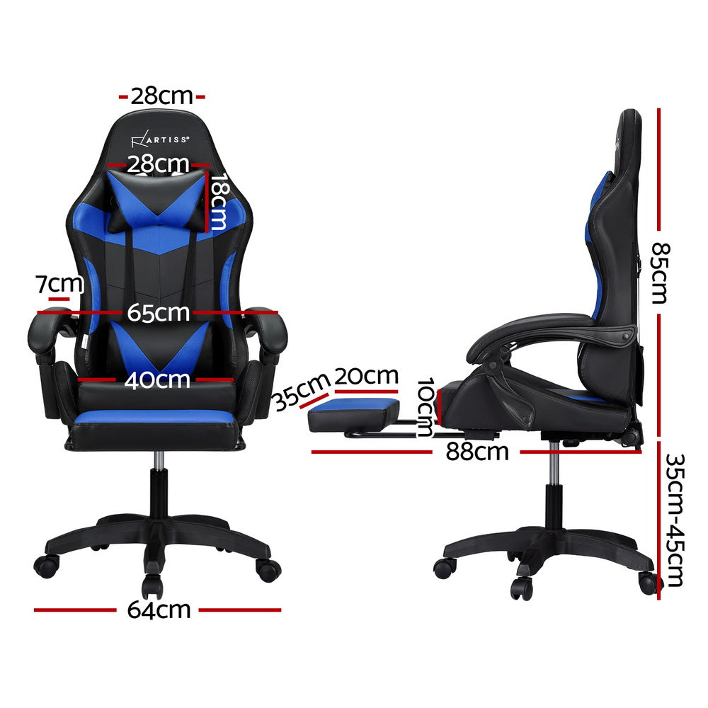 Marlook 6 Point Massage Gaming Office Chair 7 LED Footrest Blue
