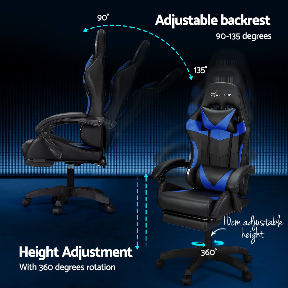 Marlook 6 Point Massage Gaming Office Chair 7 LED Footrest Blue
