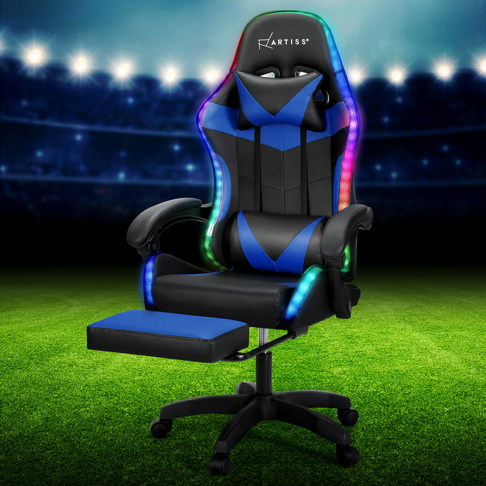 Marlook 6 Point Massage Gaming Office Chair 7 LED Footrest Blue