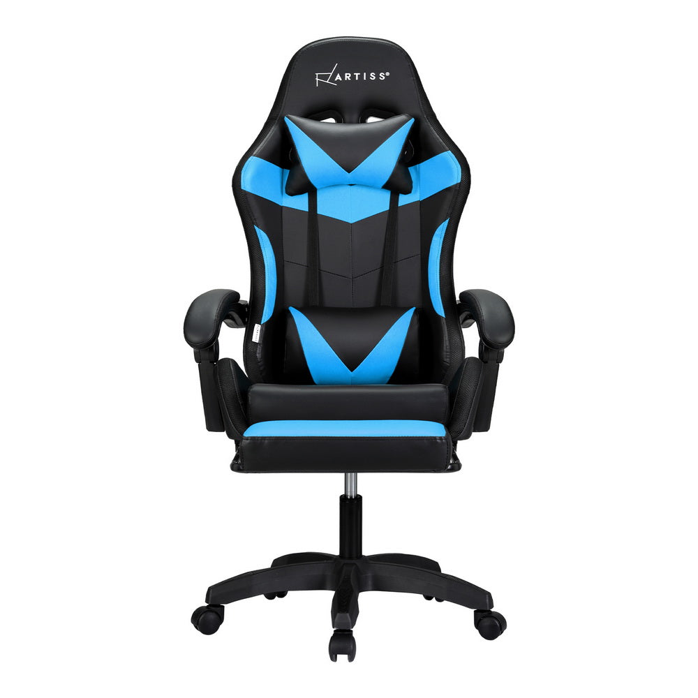 Marlook 6 Point Massage Gaming Office Chair 7 LED Footrest Cyan Blue