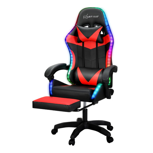 Marlook 6 Point Massage Gaming Office Chair 7 LED Footrest Red