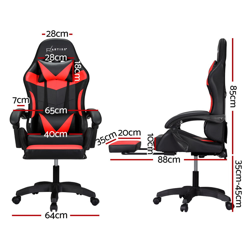 Marlook 6 Point Massage Gaming Office Chair 7 LED Footrest Red