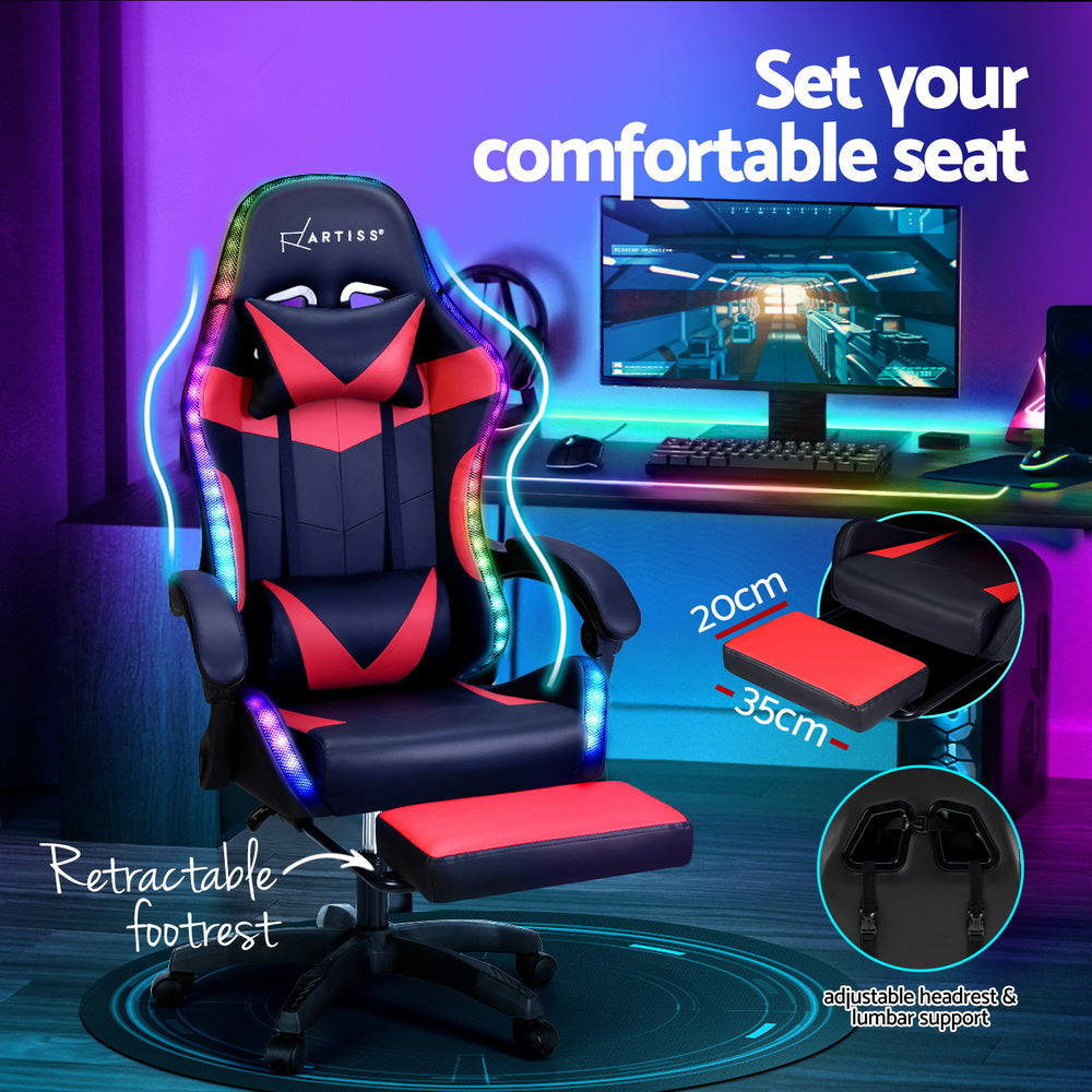 Marlook 6 Point Massage Gaming Office Chair 7 LED Footrest Red