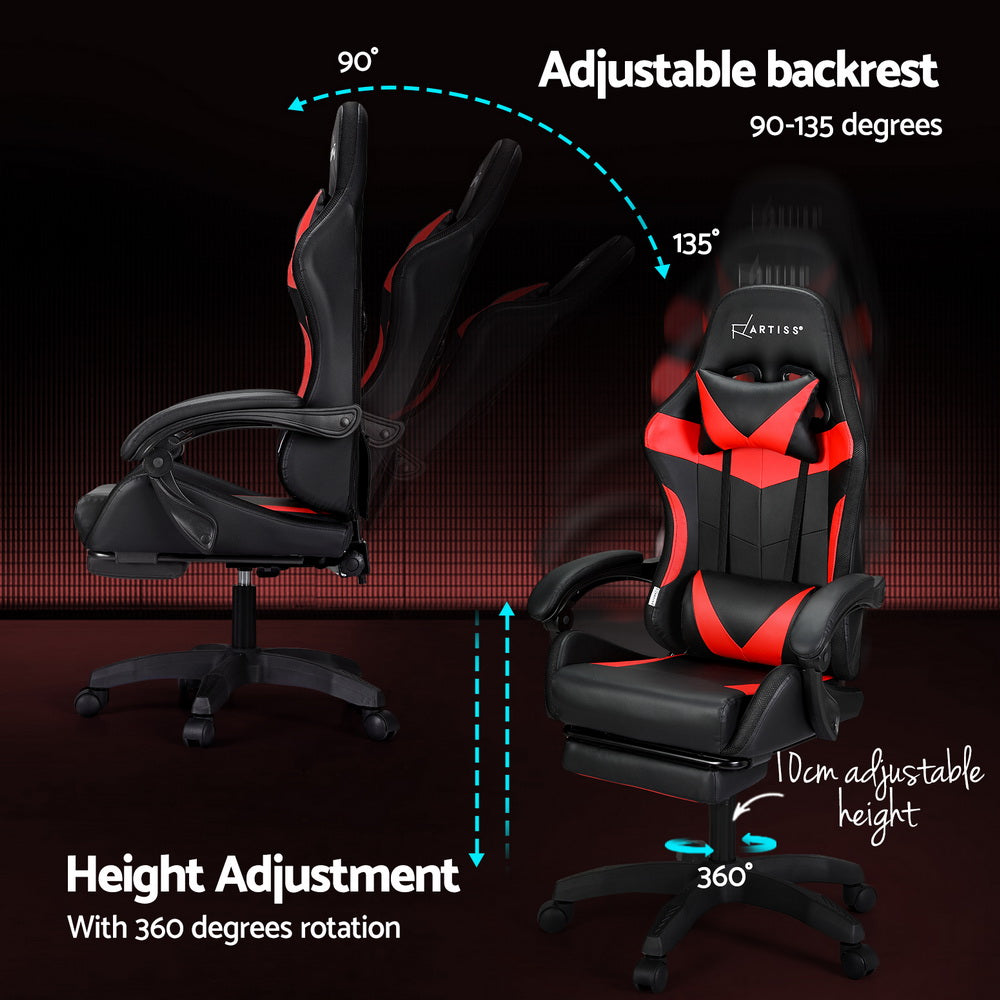 Marlook 6 Point Massage Gaming Office Chair 7 LED Footrest Red