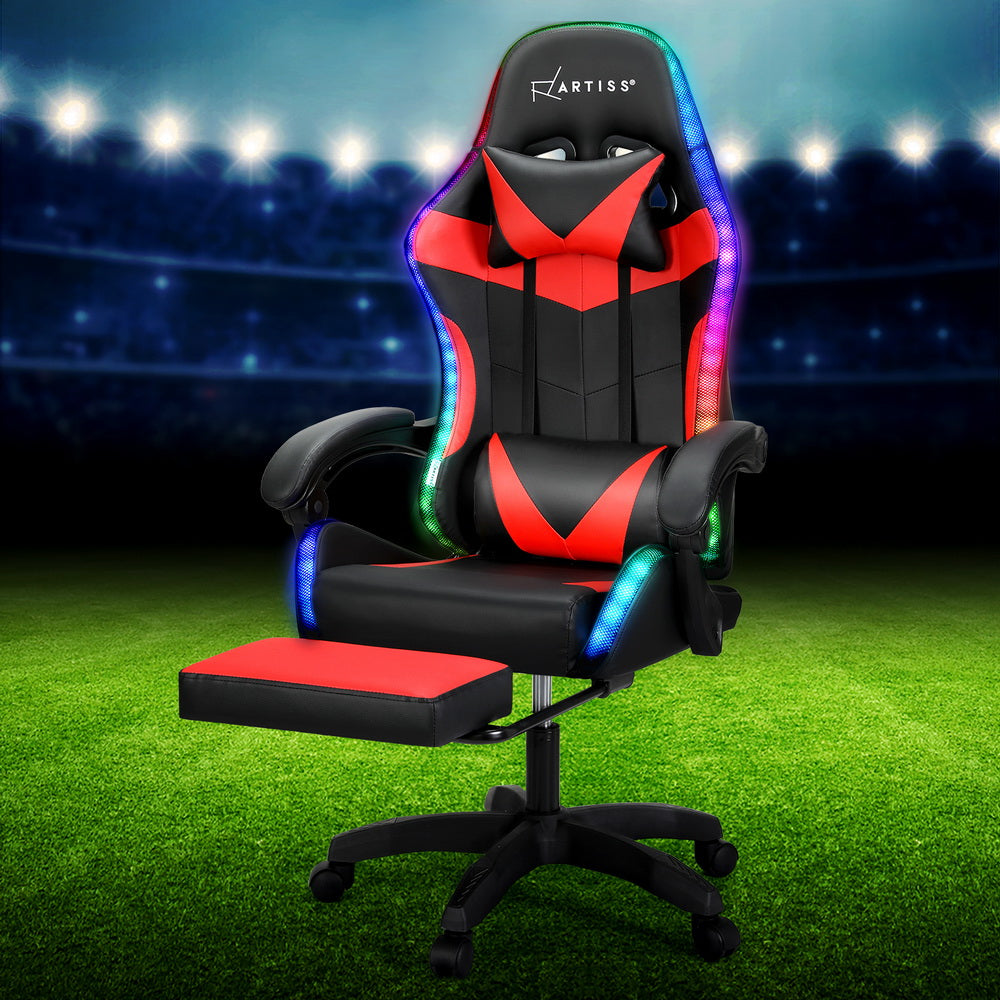 Marlook 6 Point Massage Gaming Office Chair 7 LED Footrest Red