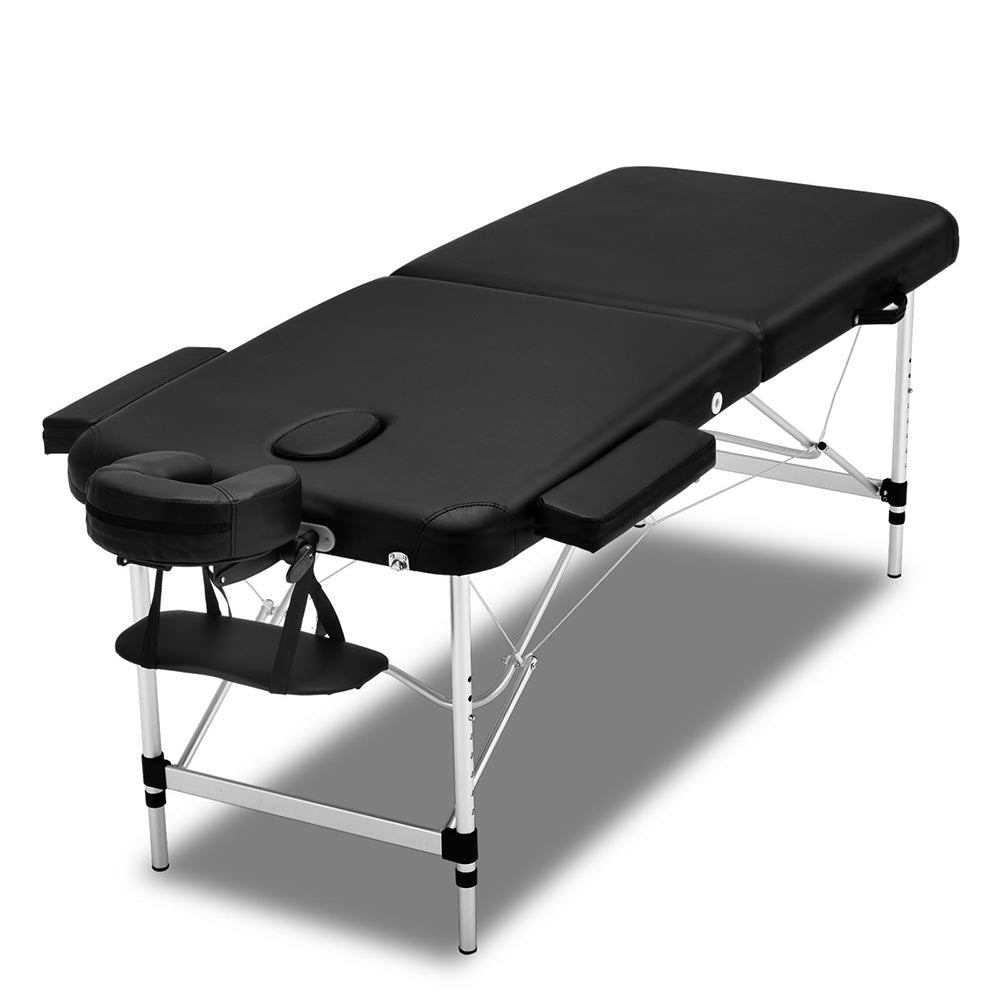 Marlook Massage Table 55cm Portable 2 Fold Aluminium Beauty Bed Black