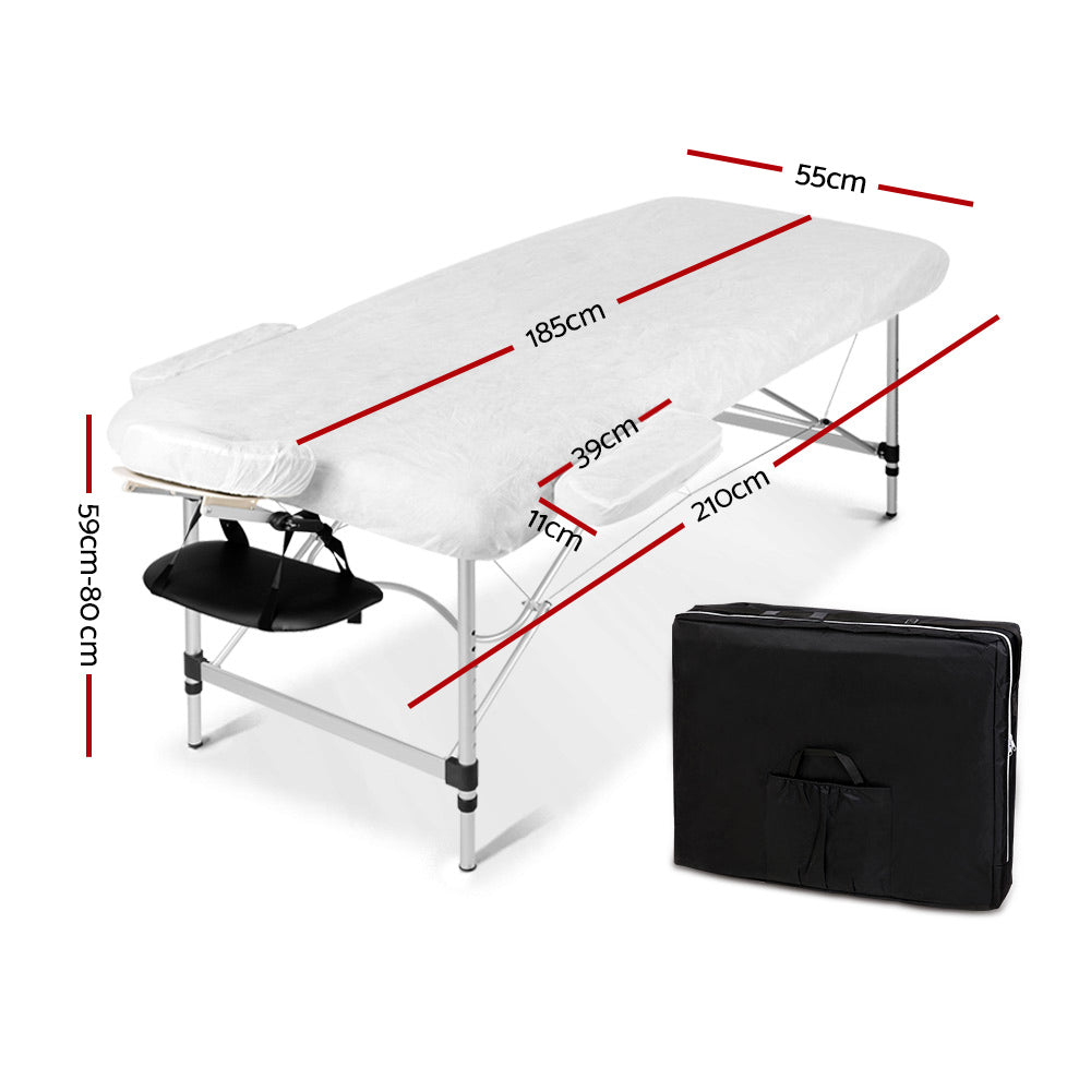 Marlook Massage Table 55cm Portable 2 Fold Aluminium Beauty Bed Black