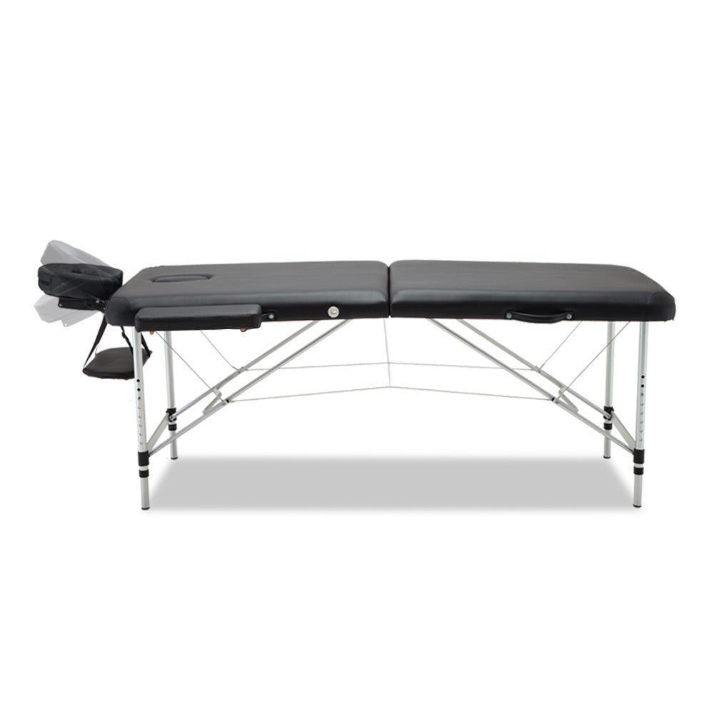 Marlook Massage Table 55cm Portable 2 Fold Aluminium Beauty Bed Black