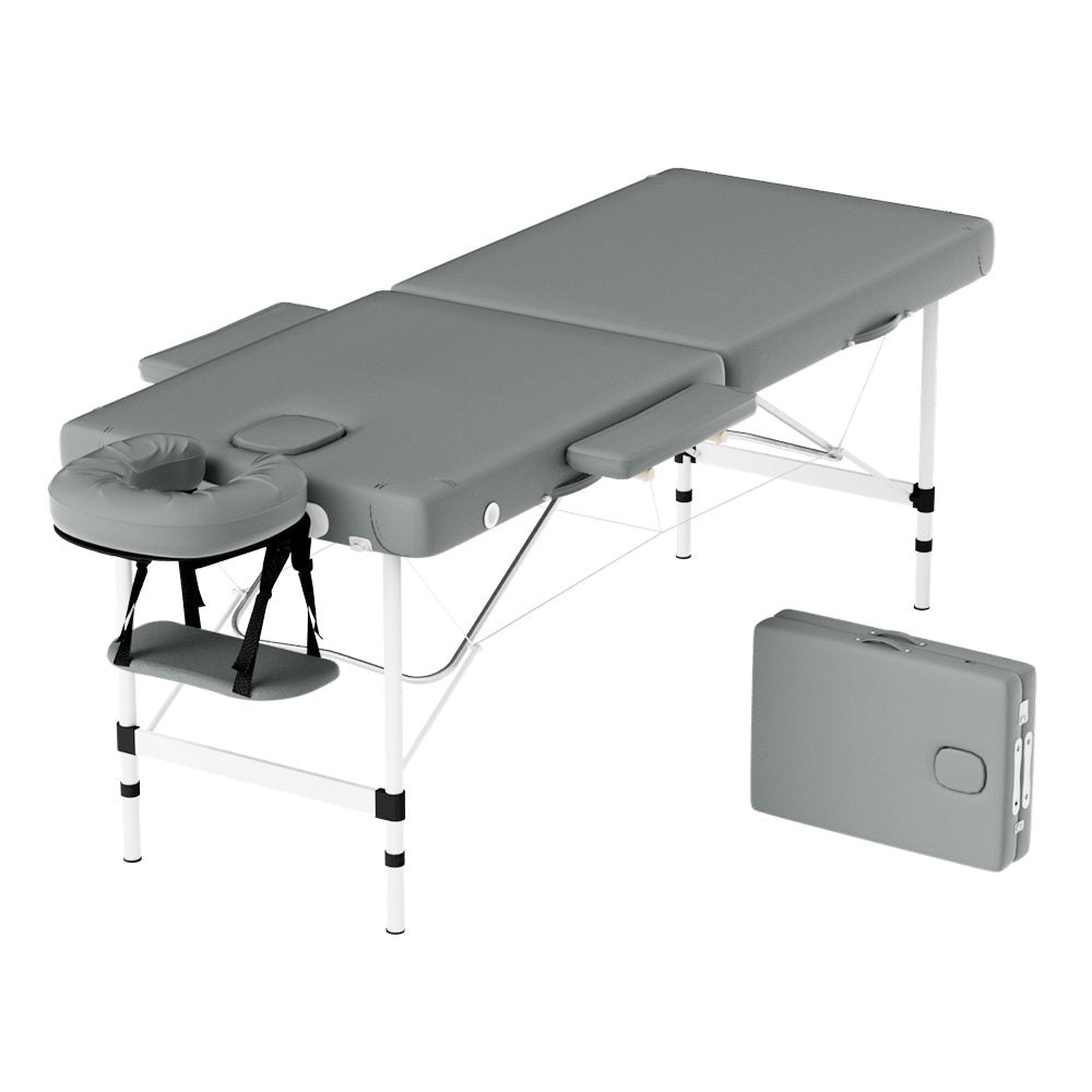Marlook Massage Table 55cm Portable 2 Fold Aluminium Beauty Bed Grey